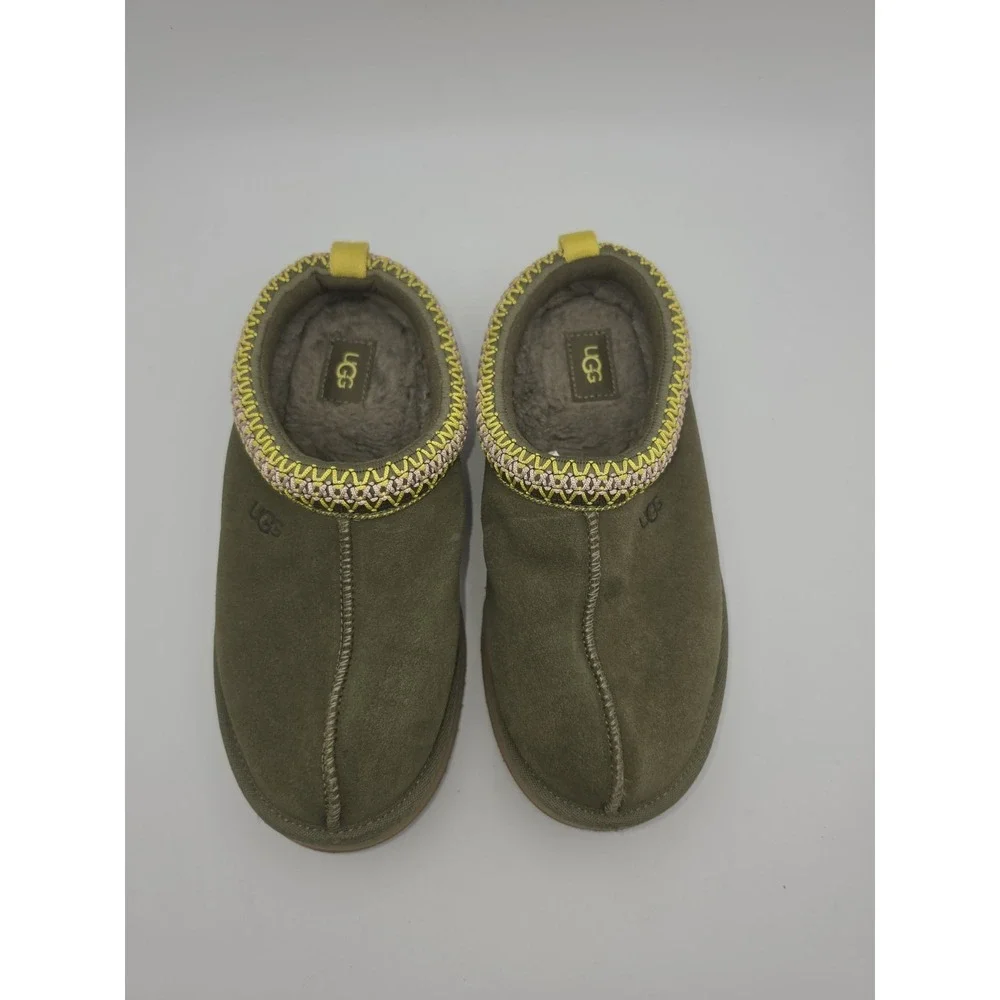 UGG Kids Tazz Slippers Suede Burnt Olive Green Youth Size 3 / Women's 5